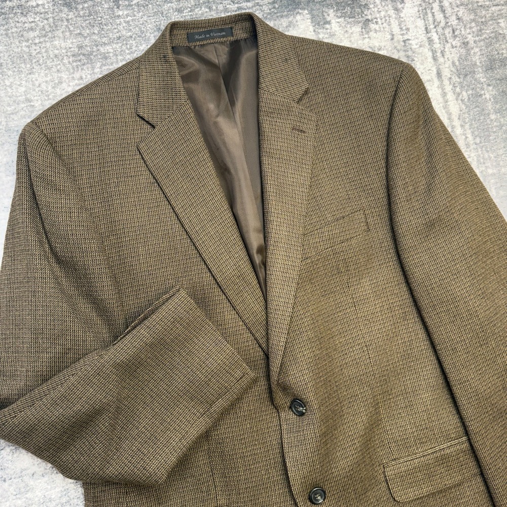 Chaps Blazer Jacket Mens 42R Brown Wool Hopsack Sport Coat Academia Professor